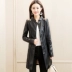 2019 mùa thu mới Hained leather leather nữ phần dài áo gió đứng cổ áo phiên bản Hàn Quốc của áo khoác da mỏng mảnh thủy triều - Quần áo da