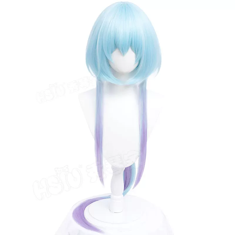 Wig, ear clips, blue earrings, cosplay, four-leaf clover, gradient