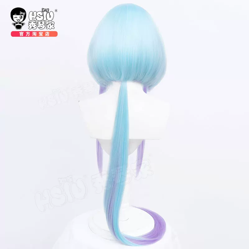 Wig, ear clips, blue earrings, cosplay, four-leaf clover, gradient