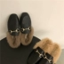 Thu đông 2018 mới Thời trang Hàn Quốc Giày lông thú hoang dã Giày đế bằng vuông Giày nữ lười nửa dép lê nữ