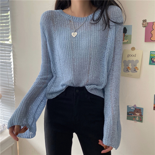 Autumn new Korean ice silk hollowed out sweater for women