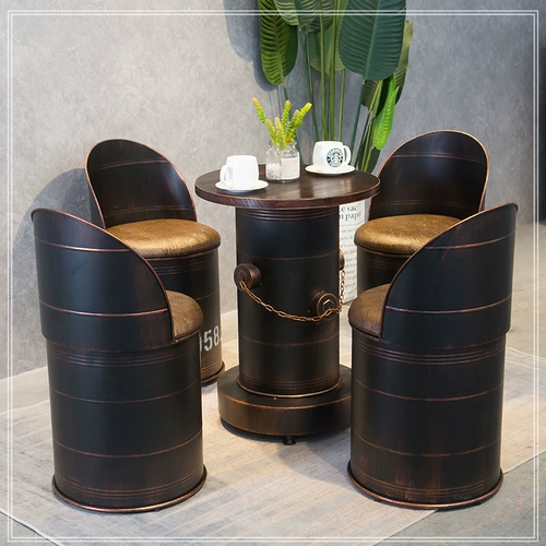 Ретро промышленный ветровый стол и стул комбинированный парикмахерский ресторан ресторан молока Магазин чая повседневная коллекция Кругная бочка ствол