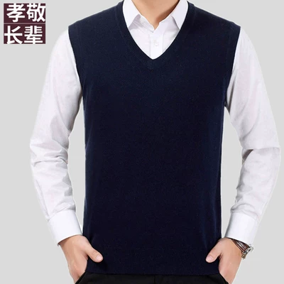 Len vest nam mùa thu và mùa đông mô hình người đàn ông trung niên và cũ của nam giới áo ghi lê áo len cha casual áo ghi lê áo khoác len dáng dài hàn quốc Dệt kim Vest