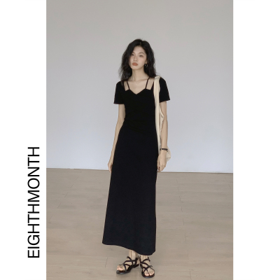 taobao agent Black skirt, summer fitted brace, dress, 2023, A-line