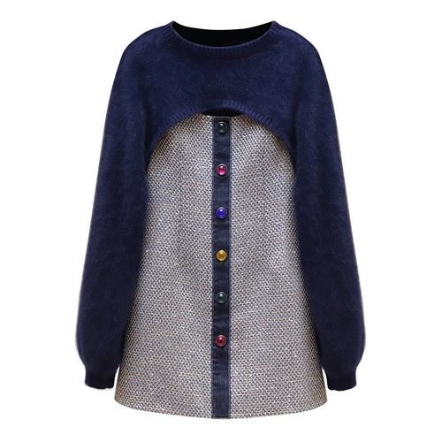 Зимний дизайнерский элегантный трикотажный свитер с круглым воротником, платье, комплект, 2022, тренд сезона