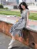 Váy 2019 mới của phụ nữ mùa hè sọc eo phổ biến váy chéo khâu áo sơ mi váy dài thủy triều - Váy eo cao