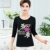 Mới mùa xuân và mùa hè ngắn tay cổ tròn t-shirt nữ phương thức cotton shirt loose mẹ ăn mặc giản dị trung niên áo Quần áo của mẹ