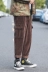 Quần nhung kẻ Nhật Bản màu rắn liền thân quần lửng ống suông nam xu hướng quần dài mùa thu và mùa đông quần thô nam Quần làm việc