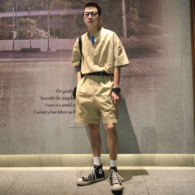 Bốn mươi chín ngày mùa hè Nhật Bản thường lỏng ngắn tay jumpsuit nam quần short xu hướng vài jumpsuit quần Áo khoác đôi
