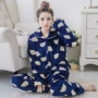 Mùa thu và mùa đông đồ ngủ flannel nhung nhung nữ dài tay cỡ lớn phiên bản Hàn Quốc của phim hoạt hình tươi phục vụ nhà sinh viên phù hợp với áo len pijama ngắn tay