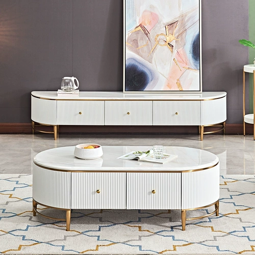 Легкий роскошный телевизионный шкаф Комбинация кофейного столика Простая современная маленькая квартира гостиная сеть красный белый мрамор Творческий телевизионный шкаф