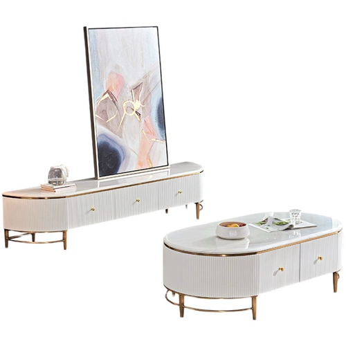 Легкий роскошный телевизионный шкаф Комбинация кофейного столика Простая современная маленькая квартира гостиная сеть красный белый мрамор Творческий телевизионный шкаф