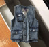 19SS nặng giặt denim nhiều túi dụng cụ vest nam Mỹ retro BF xu hướng vest nam và nữ vest - Dệt kim Vest áo len cardigan nam Dệt kim Vest