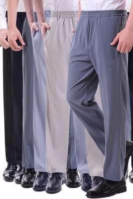 Cha quần nam mùa hè trung niên siêu mỏng băng lụa đàn hồi thắt lưng quần âu trung niên kích thước lớn lỏng quần