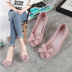 2018 new bow wedge với jelly mưa khởi động Bao Đầu ngang cao su giày bãi biển không trượt giày cao su thoáng khí giày chống nước đi phượt Rainshoes