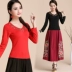 Mùa xuân mới của Trung Quốc phong cách của phụ nữ thêu áo sơ mi quốc gia phong cách thêu cotton dài tay t-shirt nữ kích thước lớn đáy áo Cộng với kích thước quần áo