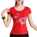 Trung quốc phong cách của phụ nữ áo sơ mi mùa hè thêu dân tộc ngắn tay t-shirt của phụ nữ cotton vòng cổ bông thêu đáy áo sơ mi