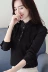 Mùa thu 2018 phiên bản Hàn Quốc mới của áo sơ mi ren cổ lọ màu đen hoang dã, áo voan mỏng và nhung ao so mi nu Áo sơ mi chiffon ren