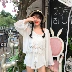 Mùa hè phụ nữ mới của Hàn Quốc phiên bản của chiếc áo đan len bên ngoài voan kem chống nắng áo sơ mi + openwork ren sling + quần short ba mảnh phù hợp với
