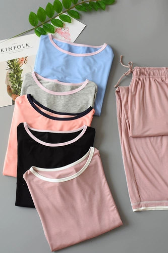 Демисезонная пижама, тонкий лонгслив с круглым воротником, модный весенний комплект