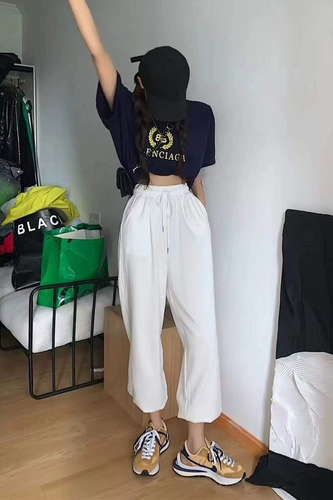 Южнокорейский товар, приталенный фонарь, универсальные тонкие штаны для отдыха, коллекция 2021, высокая талия