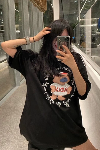 Южнокорейский летний брендовый товар, хлопковая футболка с коротким рукавом для отдыха, сезон 2021, популярно в интернете, с медвежатами