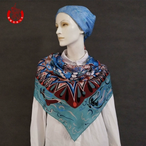 Dunhuang Zhen Silk Sharf Mogao Grotto Cultural and Creative Lotus azao Well Scarf Женщины Снительное шелковое полотенце SF Бесплатная доставка