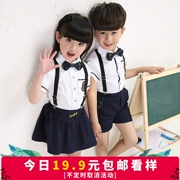 Quần áo trẻ em mẫu giáo quần áo mùa hè phù hợp với tiểu học lớp học của trẻ em đồng phục học sinh trang phục tùy chỉnh gió Anh tay áo ngắn