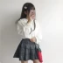Mùa thu mới ngọt ngào Nhật Bản cô gái đèn lồng tay áo bằng gỗ tai búp bê cổ áo sơ mi dài tay áo sinh viên cơ sở coat phụ nữ Áo sơ mi dài tay