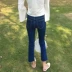 Mùa xuân Hàn Quốc Slim Rửa rách cạnh chín điểm micro quần retro hoang dã mỏng eo cao jeans của phụ nữ quần triều
