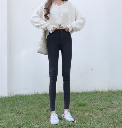 Autumn dress Korean version of body-building stretch black high waist and small feet outside wearing underpants, 100 sets of thin pencil pants, 9-minute pants