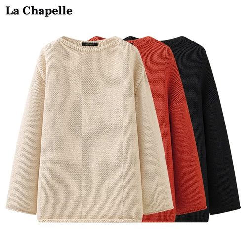 La Chapelle/La Chapelle Простой свободный толстый вязаный сплошной сплошной свитер с твердым цветом для женщин осенью