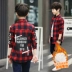 Quần áo bé trai sơ mi dài tay kẻ sọc 2019 áo sơ mi trẻ em mới cộng với chất liệu cotton trong phần dài của bé lớn phiên bản Hàn Quốc mùa thu - Áo sơ mi