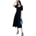Mùa hè năm 2021 kiểu Pháp thắt lưng rắn màu của phụ nữ váy dài trung bình cổ vuông tay áo phồng váy a-line váy ngắn tay váy nhỏ màu đen - A-Line Váy