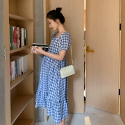 Đầm suông hè hè 2019 phiên bản Hàn Quốc cổ áo dài kẻ sọc kẻ sọc - Áo thai sản