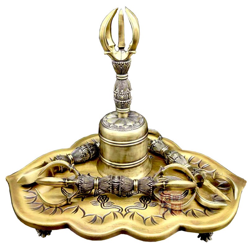 チベット仏教法器 真言宗 金剛盤 真鍮製 仏教美術 高さ3.2cm - 金属工芸