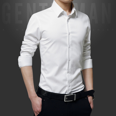 Mùa xuân và mùa thu mercerized cotton nam dài tay áo sơ mi giản dị Hàn Quốc phiên bản của áo Slim-miễn phí mỏng áo sơ mi nam thanh niên đen áo sơ mi trắng form rộng Áo