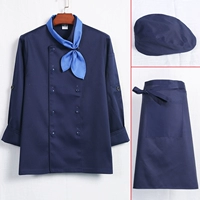 Синий лонгслив, фартук, берет, шейный платок