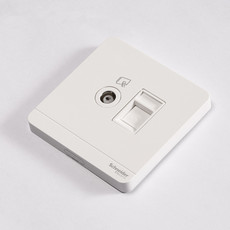 Розетка 施耐德开关插座 电视+电脑插座 网络网线语音墙壁面板 绎尚镜瓷白