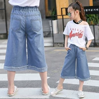 Cô gái jeans trong lớn trẻ em quần chân rộng Hàn Quốc phiên bản của mùa xuân và mùa hè mới chất béo bé lỏng quần trẻ em cắt quần yếm jean cho bé gái