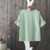 HD31 mềm chị trumpet tay áo thêu nặng thêu tua cotton và linen áo văn học loose linen T-Shirt áo sơ mi mẫu áo sơ mi nữ cổ tròn đẹp Áo sơ mi