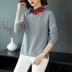 Phiên bản Hàn Quốc của áo len dài tay Slim ngắn nửa cổ tròn thời trang khâu mùa thu nữ nhỏ áo len gió nhỏ - Áo len thể thao / dòng may