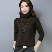 Áo len nữ thời trang Hàn Quốc nhỏ bé mùa đông ấm áp và thoải mái tay dài kẻ sọc cổ ấm Áo len ấm áp - Áo len thể thao / dòng may