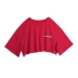 Ins siêu lửa không thường xuyên hem tiếp xúc với rốn áo sơ mi ngắn tay cổ tròn chữ T-Shirt in nhỏ màu đỏ đơn giản của phụ nữ quần áo Áo phông
