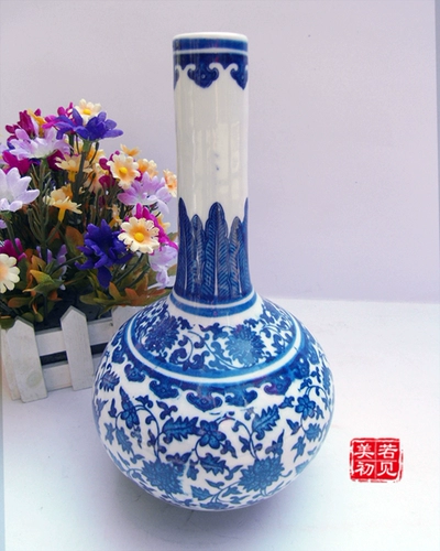 Специальное предложение Jingdezhen Керамическая синяя и белая фарфоровая бутылка запутанная лотос рисунок желчная жирная бутылка дома ежедневное украшение