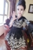 2018 mùa xuân mới nữ Hàn Quốc gió V-Cổ thêu hoa tie eo sừng tay áo đầm nữ A-line váy váy chữ a cho người béo A-Line Váy
