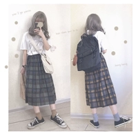Hoang dã màu chính tả len ins phong cách retro trẻ váy váy xếp li và phần dài của đồng phục nữ sinh Nhật Bản chân váy bút chì dài