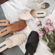 2018 mùa xuân và mùa hè mới hoang dã Bao Đầu dép phẳng thấp gót nửa kéo giày của phụ nữ đầu vuông Hàn Quốc Dongdaemun skid áo sơ mi kẻ nữ