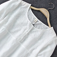 Áo lót mùa hè 2018 của phụ nữ trắng cổ tròn áo cotton ren khâu tay áo thun ngắn tay cỡ lớn áo sơ mi tay dài - Cộng với kích thước quần áo vest nữ