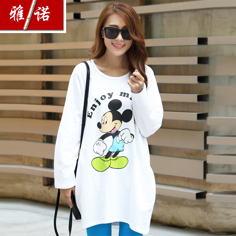 Large size women fat sister was thin Qiuyi long-sleeved t -shirt Korean fashion female models loose t -shirt and long sections bottoming shirt